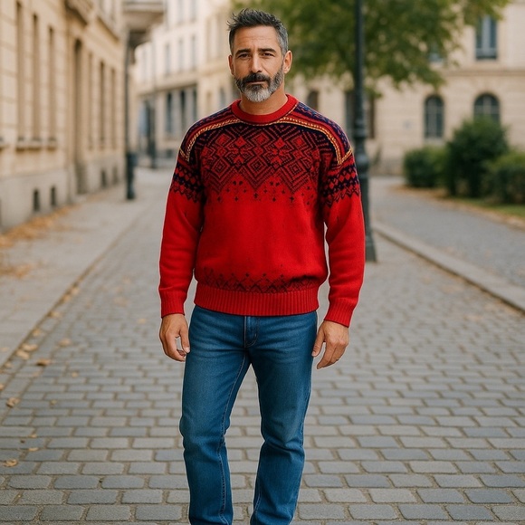 OBERMEYER KILIAN HOLIDAY FAIR ISLE WOOL BLEND PULLOVER CREWNECK SWEATER - Picture 1 of 11